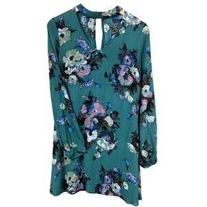 Nectar Women's Dress Floral Long Sleeve Mini Green Cut‎ Out SZ S
